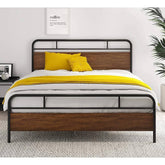 Fast Furnishings Queen Metal Wood Bed with Footboard